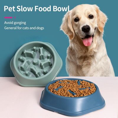 Glipet - Glipet Kemik Desenli Kedi ve Köpek Yavaş Yeme Mama Kabı 18 Cm Lacivert