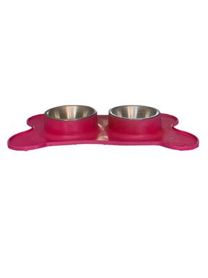 Glipet - Glipet Kemik Şeklinde Silikon Mama Ve Su Kabı 400ml Fuşya
