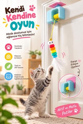 Glipet - Glipet Kendinden Yapışkanlı Makaralı Asılabilir Otomatik Tüylü Kedi Oyuncağı