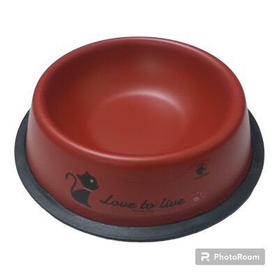 Glipet - Glipet Kırmızı Desenli Çelik Kedi Mama su Kabı 18 Cm