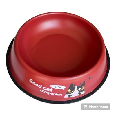 Glipet - Glipet Kırmızı Desenli Çelik Kedi Mama su Kabı 34 Cm