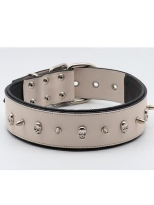 Glipet - Glipet Kuru Kafalı Ve Çivili Beyaz Renkli Destekli Yumuşak Doku Köpek Boyun Tasması 4x65 Cm