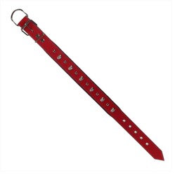 Glipet Kuru Kafalı Ve Çivili Kırmızı Renkli Destekli Yumuşak Doku Köpek Boyun Tasması 4x65 Cm - Thumbnail