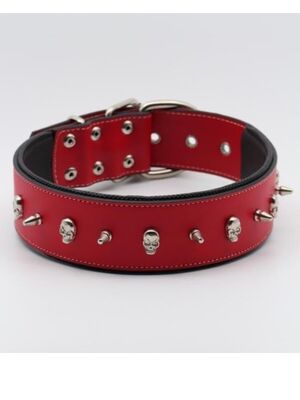 Glipet - Glipet Kuru Kafalı Ve Çivili Kırmızı Renkli Destekli Yumuşak Doku Köpek Boyun Tasması 4x65 Cm