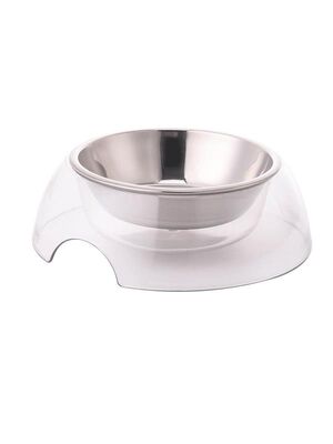 Glipet - Glipet Lüks Oval Şeffaf Çelik Taslı Mama ve Su Kabı 16x5 Cm