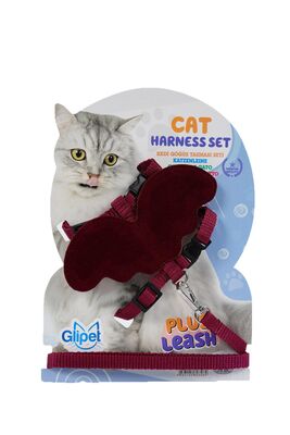 Glipet - Glipet Melek Kanatlı Kedi Göğüs Tasması Bordo