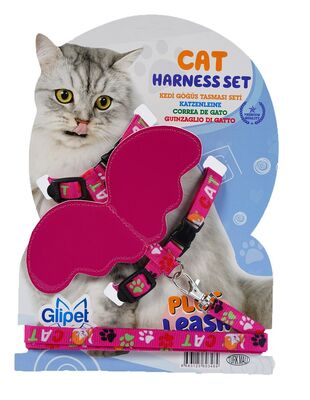 Glipet - Glipet Melek Kanatlı Kedi Göğüs Tasması Fuşya Cat