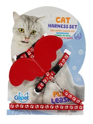 Glipet - Glipet Melek Kanatlı Kedi Göğüs Tasması Kırmızı Pati