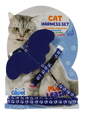 Glipet - Glipet Melek Kanatlı Kedi Göğüs Tasması Lacivert Pati
