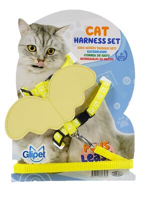 Glipet - Glipet Melek Kanatlı Kedi Göğüs Tasması Sarı Pati