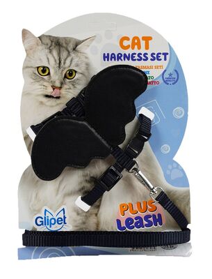 Glipet - Glipet Melek Kanatlı Kedi Göğüs Tasması Siyah