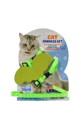 Glipet - Glipet Melek Kanatlı Kedi Göğüs Tasması Yeşil Pati
