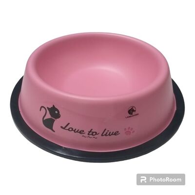 Glipet - Glipet Pembe Desenli Çelik Kedi Mama su Kabı 18 Cm
