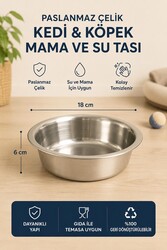 Glipet Premium Paslanmaz Çelik Mama ve Su Tası 18 Öz Kedi Köpek Kabı - Thumbnail