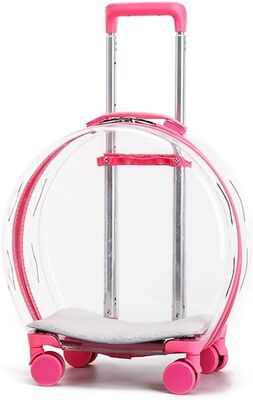 Glipet - Glipet Roma Şeffaf Çekçekli Kedi Köpek Taşıma Çantası 48x23x29 Cm Pembe