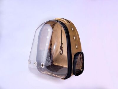 Miapet - Glipet Şeffaf Astronot Kedi Köpek Taşıma Çantası 42X22X33 Cm Gold Fitilli