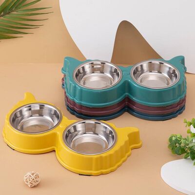 Glipet - Glipet Sheep Çelik Taslı İkili Mama Ve Su Kabı 40x20x5 Cm Sarı