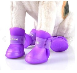 Glipet Silikon Su Geçirmez Köpek Ayakkabısı 4'lü Paket MOR M - Thumbnail