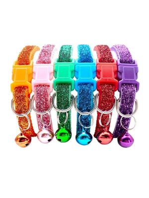 Glipet - Glipet Simli Zilli Dokuma Kedi Boyun Tasması 19x1 Cm Turkuaz