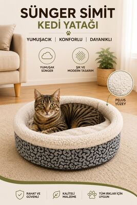 Glipet - Glipet Sünger Simit Kedi Köpek Yatağı Desenli Gri