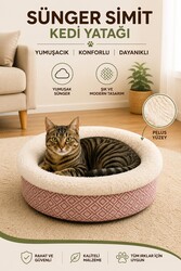 Glipet Sünger Simit Kedi Köpek Yatağı Desenli Pembe - Thumbnail