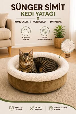 Glipet - Glipet Sünger Simit Kedi Köpek Yatağı Gold