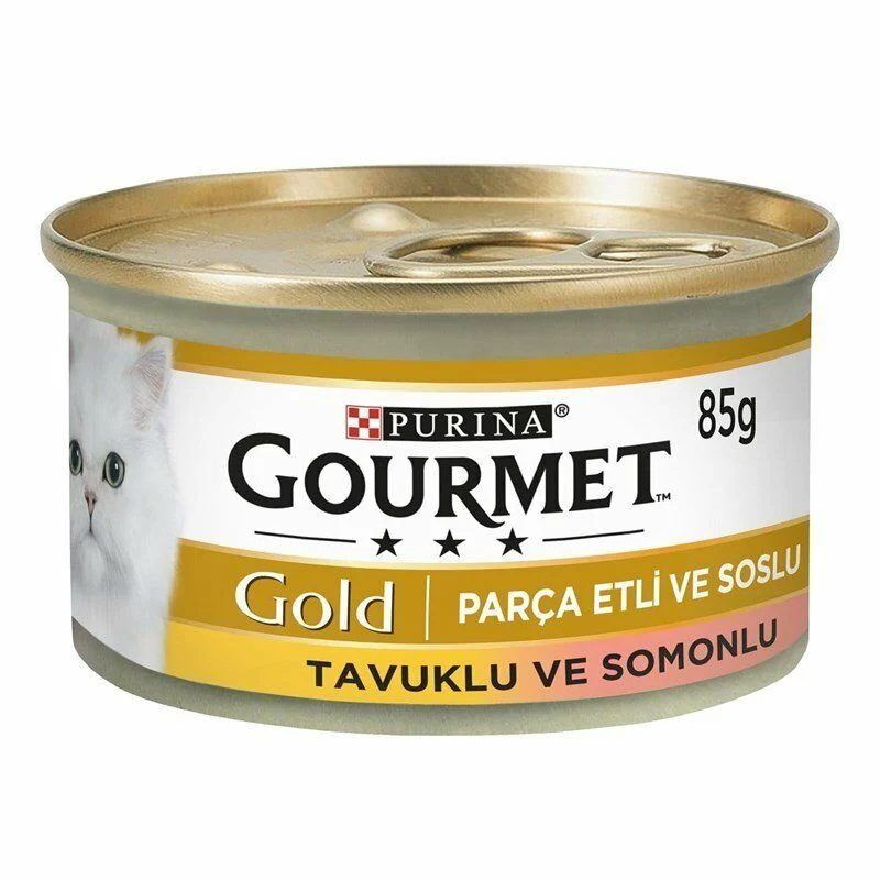 Purina - Gourmet Gold Parça Etli Soslu Somonlu Ve Tavuklu Kedi Konservesi 85 Gr