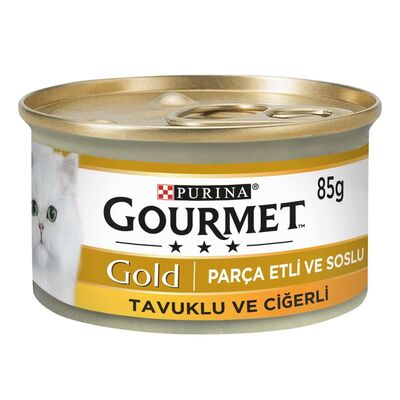 Purina - Gourmet Gold Parça Etli Tavuklu Ciğerli Konserve Kedi Maması 85Gr