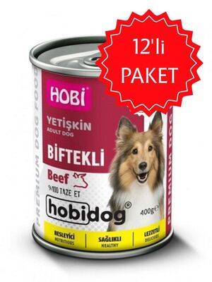 HOBİ - HOBİ Hobidog Biftekli Yetişkin Köpek Konservesi 400 gr 12'li Paket