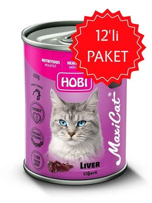 HOBİ - HOBİ Maxicat Ciğerli Kedi Konserve 400 Gr 12'li Paket