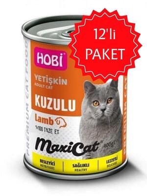 HOBİ - Hobi Maxicat Kuzu Etli Yetişkin Kedi Konservesi 400 gr 12'li Paket