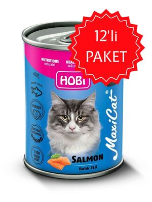 HOBİ - HOBİ Maxicat Somonlu Kedi Konserve 400 Gr 12'li Paket