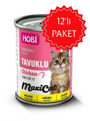 HOBİ - Hobi Maxicat Tavuklu Yavru Kedi Konservesi 400 gr 12'li Paket