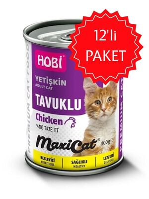 HOBİ - Hobi Maxicat Tavuklu Yetişkin Kedi Konservesi 400 gr 12'li Paket