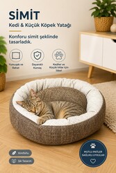 Kedi ve Küçük Irk Köpek Yatağı Yumuşak Minderli Simit Pet Yatağı Kahverengi - Thumbnail