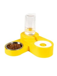 Miapet Köşeli Ayarlanabilir Hazneli Çelik Taslı Kedi-Köpek Mama Ve Su Kabı Seti 1000Ml Sarı - Thumbnail