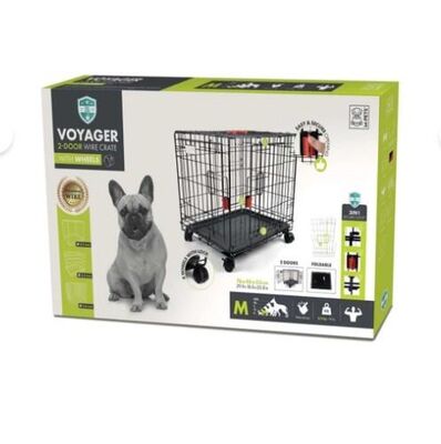 M Pets - M-PETS VOYAACGER TEKERLEKLİ KÖPEK KAFESİ 2 KAPILI (M) SİYAH 76X48X53CM
