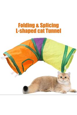MadPet - Madoet L Model Köşeli Katlanabilir Gökkuşağı Kedi Oyun Tüneli 48x46x25 cm