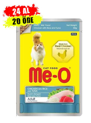 Me-o - Me-O Tavuk Pirinç Ve Ton Balıklı Pouch Kedi Konservesi 80Gr - 24 Adet