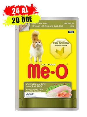 Me-o - ME-O Tavuk Pirinç ve Yengeç Çubuklu Pouch Kedi Konservesi 80gr - 24 ADET