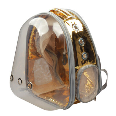 Miapet - Miapet Aynalı Şeffaf Astronot Fileli Kedi Köpek Taşıma Çantası 42x22x33 Cm Altın-gri