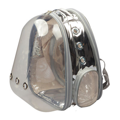 Miapet - Miapet Aynalı Şeffaf Astronot Fileli Kedi Köpek Taşıma Çantası 42x22x33 Cm Gümüş-Gri