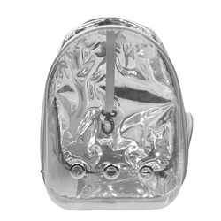 Miapet Aynalı Şeffaf Astronot Kedi Köpek Taşıma Çantası 42x22x33 Cm Gümüş-Gri - Thumbnail