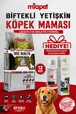 Miapet - Miapet Biftekli Yetişkin Köpek Maması Multivitamin Liquid 100 ml Hediyeli 12 KG