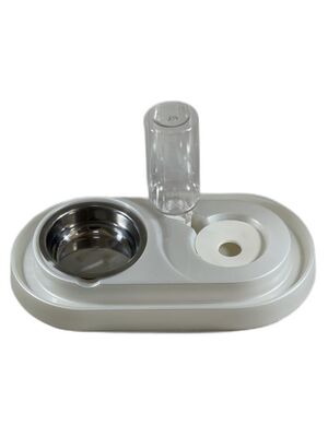 Miapet - Miapet Çelik Taslı Hazneli Kedi-Köpek Mama Ve Su Kabı Seti 500Ml Sedefli Beyaz