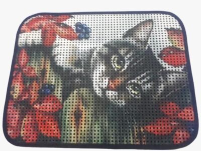 Miapet - Miapet Elekli Desenli Kedi Tuvalet Önü Paspası 60 x 45 cm Gri Kedi