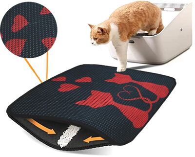Miapet - Miapet Elekli Desenli Kedi Tuvalet Önü Paspası 60 x 45 cm Kalpli Kediler