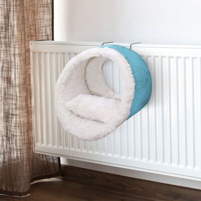 Miapet - Miapet Kalorifer Üstü Askılı Yastıklı Peluş Kedi Yatağı 42 cm Turkuaz-Beyaz