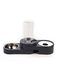 Miapet Köşeli Ayarlanabilir Hazneli Çelik Taslı Kedi-Köpek Mama Ve Su Kabı Seti 1000Ml Gri - Thumbnail