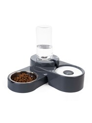 Miapet Köşeli Ayarlanabilir Hazneli Çelik Taslı Kedi-Köpek Mama Ve Su Kabı Seti 1000Ml Gri - Thumbnail